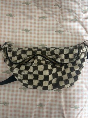 Textured Checkered Mini Crossbody Bag in Black & Cream